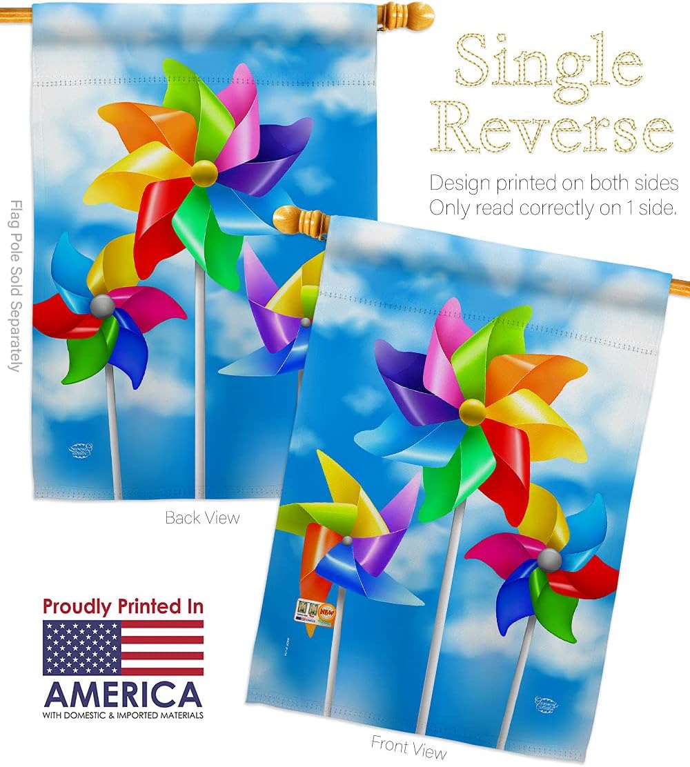 Pinwheels House Flag Summertime Fun and Sun Beach Pool Luau Tropical Party Season Outdoor Sunny Small Decorative Gift Yard Banner Made In USA 28 X 40