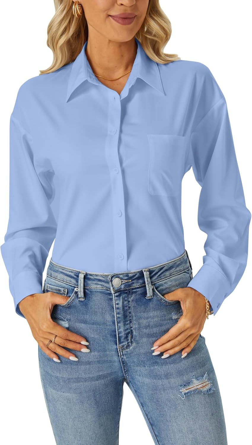 Womens Button Down Shirts Long Sleeve Wrinkle Free Dress Shirts Stain Resistant Work Business Shirts - Image 5