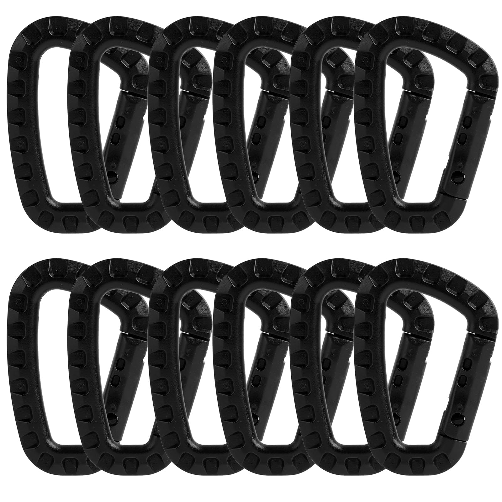 12 pièces mousquetons en Forme de D en Plastique mousquetons Noir, Mousqueton Tactique Escalade, (8.3cm x 5.5cm), Durable et pour Les activités de Plein air comme Le Camping, la randonnée