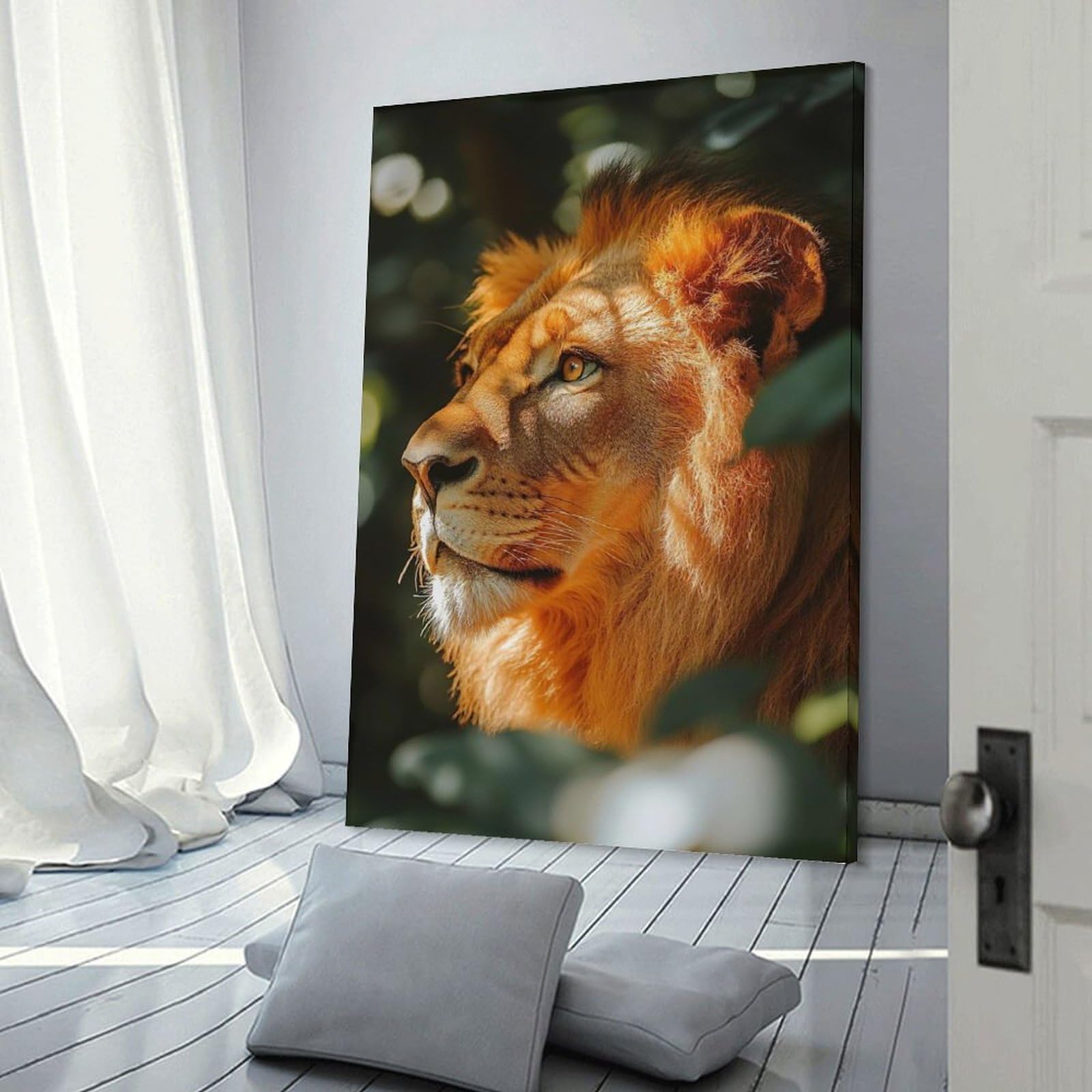 Junmoney Lion Portrait in Natural Light Hanging Wall Art 12x18inch(30x45cm), for Study, Office Or Focused Interiors, Wall Art That Adds Style to Work Areas