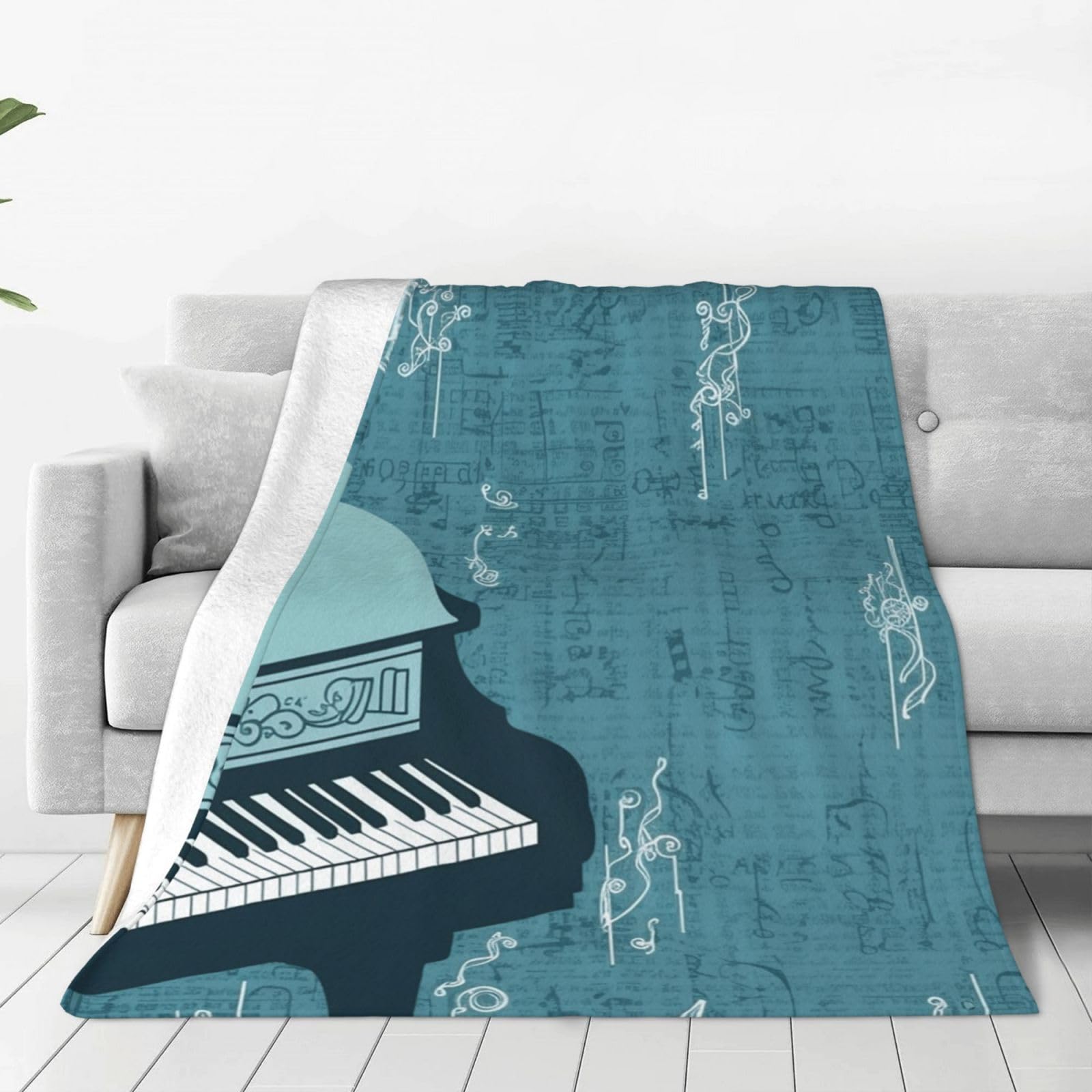 Blue Piano Throw Blanket for Couch, Plush Fuzzy Soft Flannel Blankets and Throws for Sofa, 40"x30" Bed Blankets for Travel Camping Chair, All Season Warm Fleece Blanket