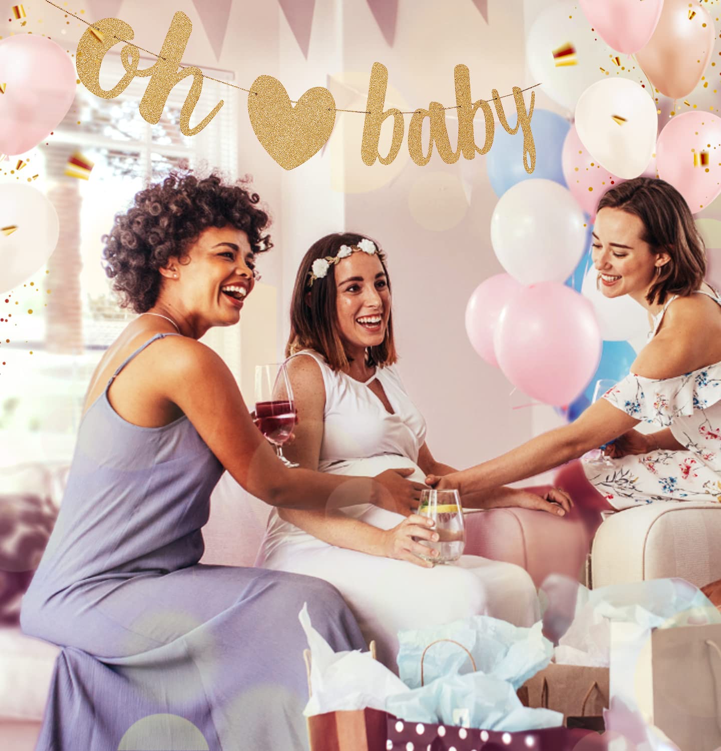 WeBenison Glitzer-Banner „We’re Here For The Sex“ – Silberfarben, Für Babyparty, Geschlechtsoffenbarung, Dekoration