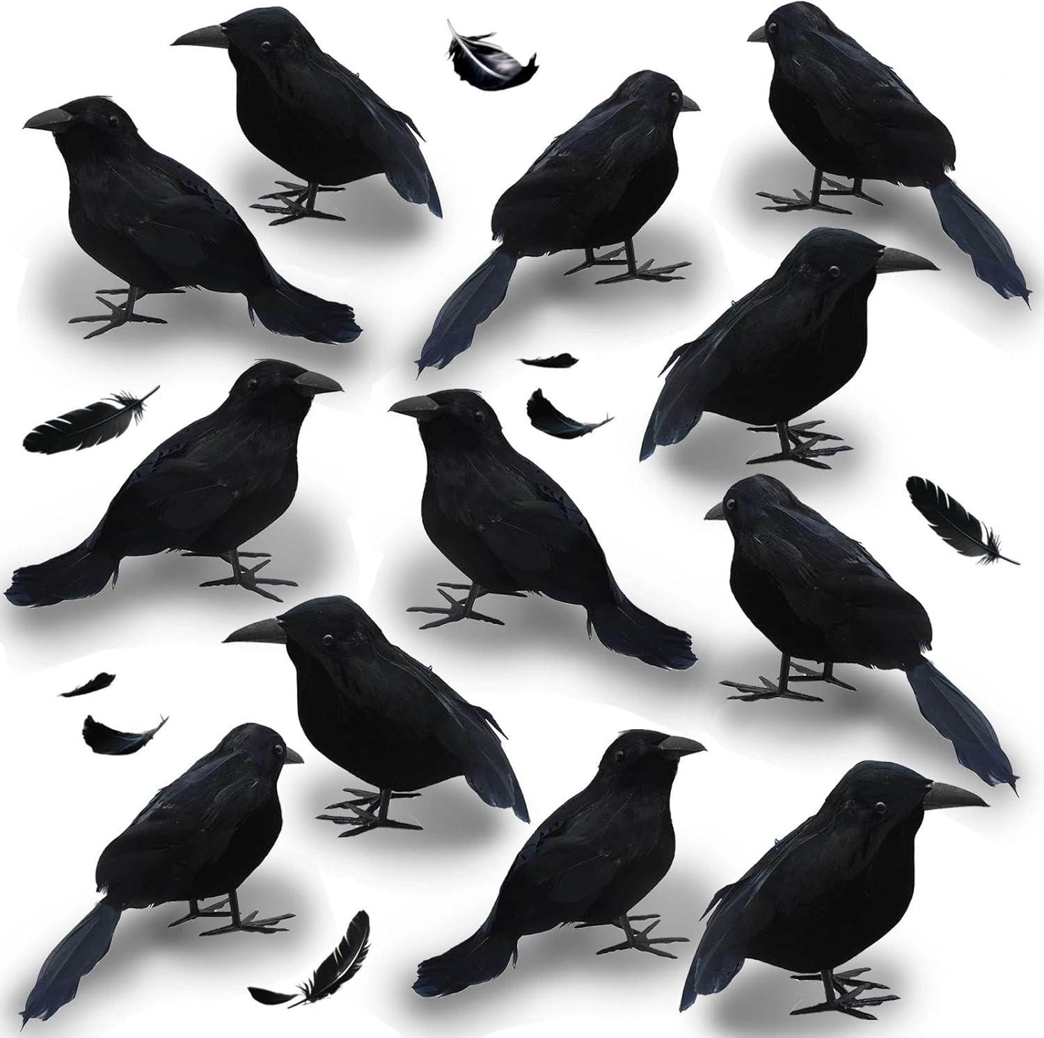 12 Pcs Realistic Black Crows, Small Size Birds Ravens Feathered Animals Party Decorations Gothic Props for Indoor Outdoor