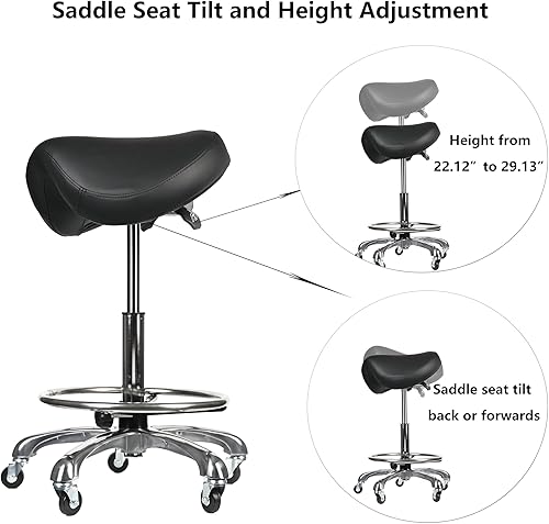 Miniatura 4 de Taburete inclinable con asiento más grueso, giratorio, ergonómico, altura ajustable, reposapiés, ruedas para belleza, spa, sala de belleza, clínica