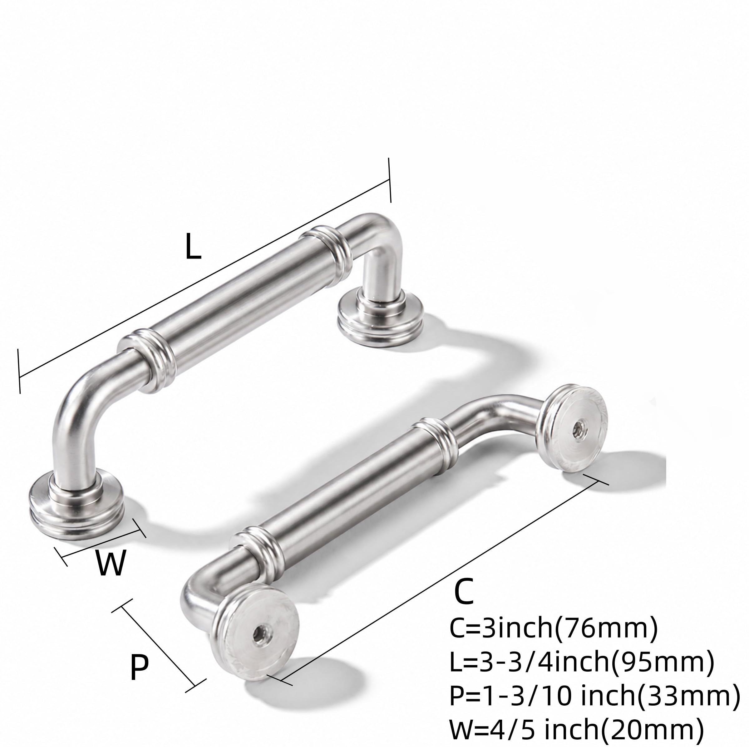 KHTUMEWARE-80447 Brushed Nickel Cabinet Pulls CTC 3 in (76 mm) 5-Pack in Brushed Nickel — KHTUMEWARE