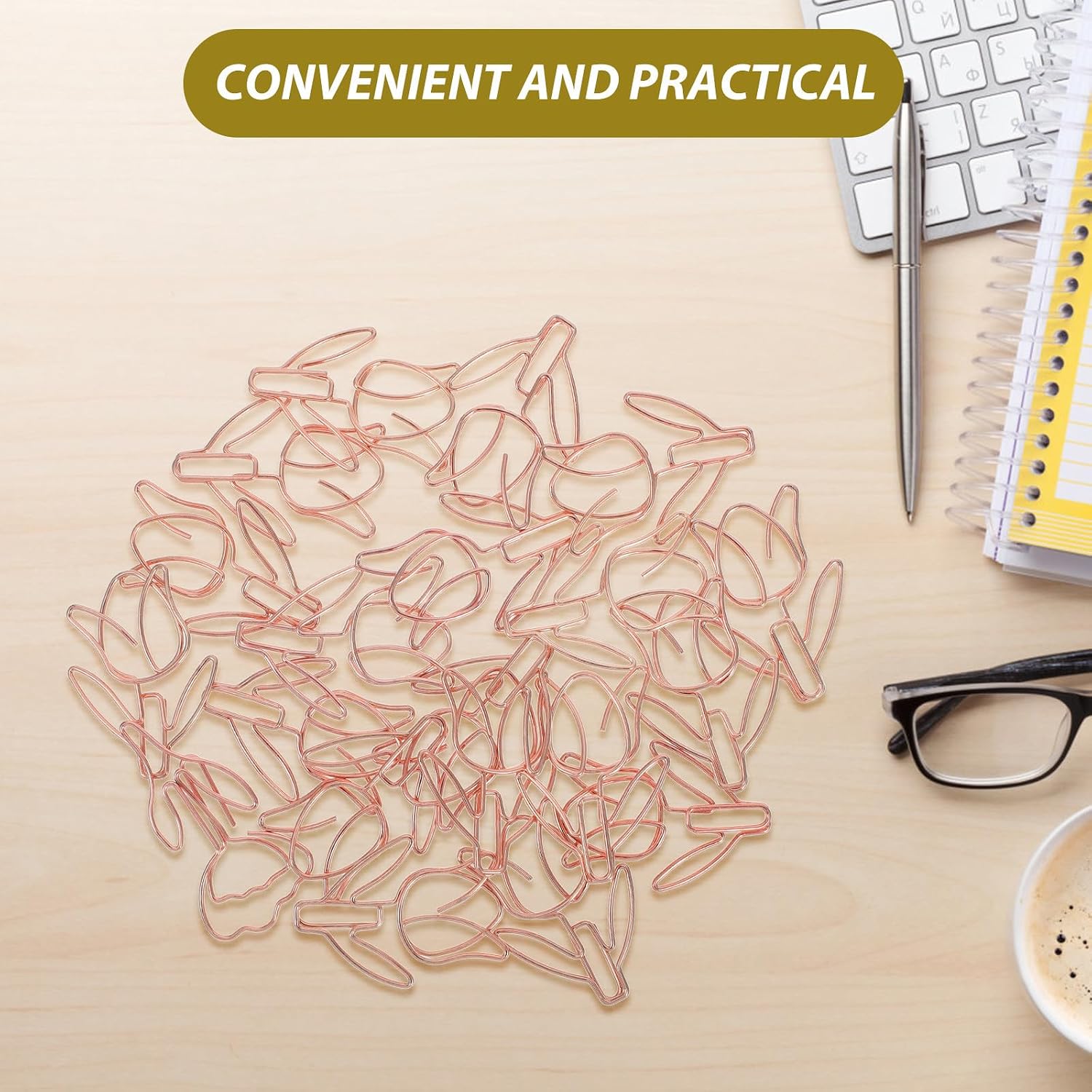 SEWACC 20pcs Rose Gold Tulip Paper Clips Novelty Shaped Clips for Document Fixing and Office School Organization image 3