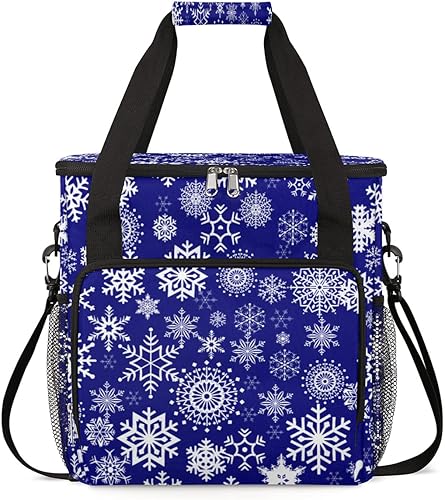 Bolsa de café de copo de nieve azul y blanco, bolsa de almacenamiento de viaje de Navidad, compatible con Keurig K-Mini o K-Mini Plus, portátil, de