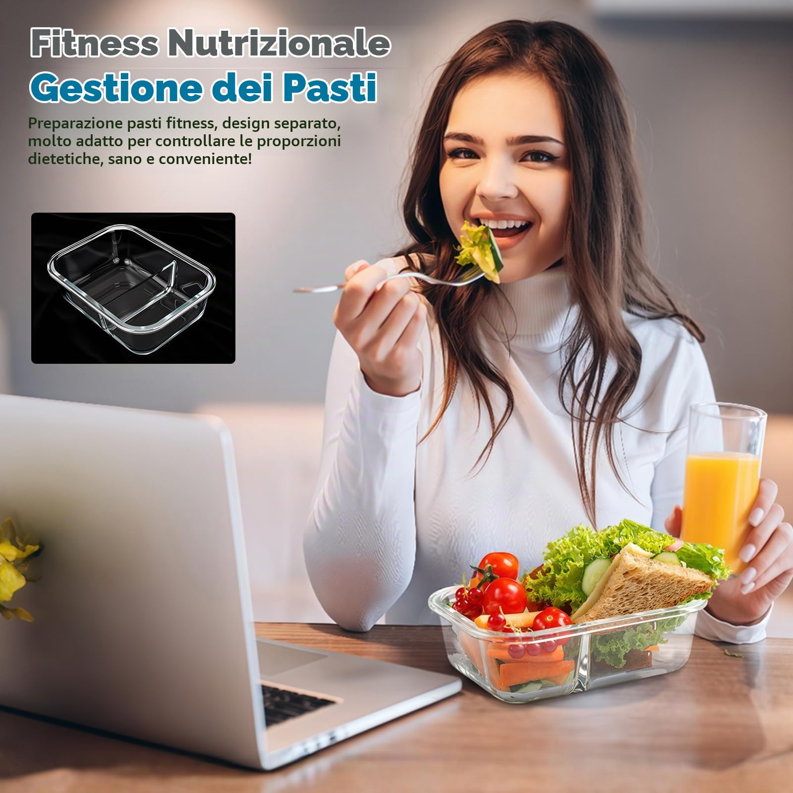 3 Pezzi Contenitori in vetro con coperchio,1040 ml Contenitori ermetici per alimenti,Contenitori vetro per alimenti,Meal prep contenitori,Ideale per Microonde,Forno,Frigo e Freezer
