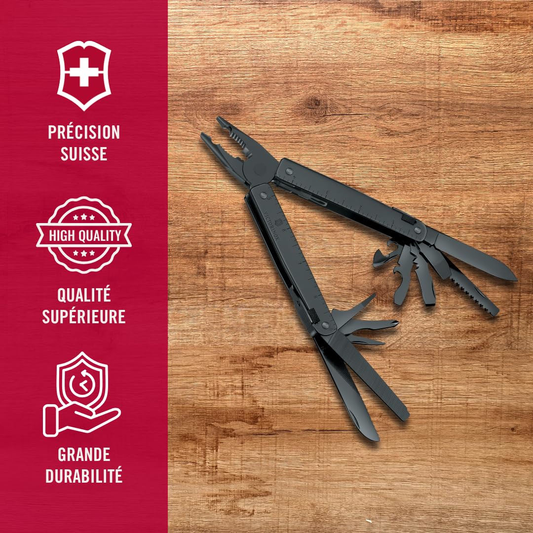 Victorinox Swiss Tool Spirit Bs, Couteau de Poche Suisse, Multitool, Couteau Multifonction de 29 Fonctions, Lame Fixe, Etui, Noir