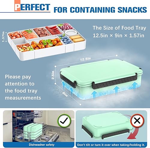 Miniatura 6 de Contenedor portátil refrigerado para aperitivos, bolsa aislada para mantener la comida caliente, bandeja de servir dividida con 12 compartimentos,