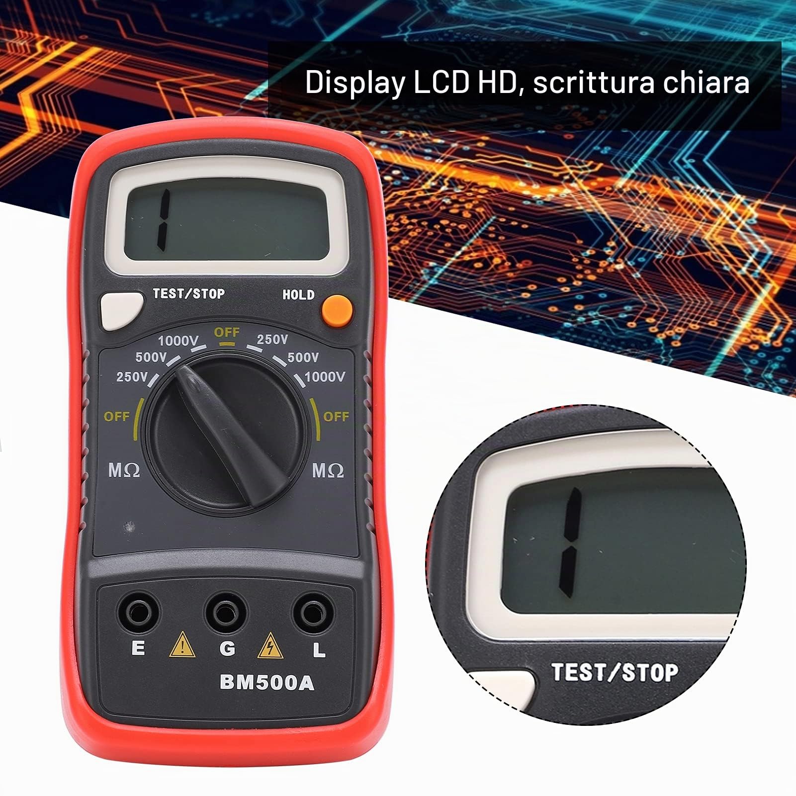 Tester di Resistenza di Isolamento, BM500A 1000 V Misuratore di Resistenza LCD Misuratore Digitale della Resistenza di Isolamento Megaohmmetro Digitale Megaohmmetro per Motori,