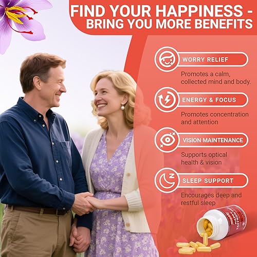 Miniatura 3 de Happy Saffron Supplements - Suplemento de extracto de azafrán 100% puro para el estado de ánimo, la concentración, el apoyo a la salud ocular,