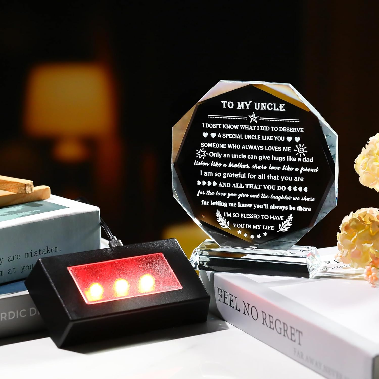 YWHL Meaningful Gifts for Uncle from Niece Nephew with Colorful LED Base, Fathers Day Birthday Gifts for Uncles Crystal Keepsake Present Best Uncle Ever Gifts on Christmas Thanksgiving Day - Image 4