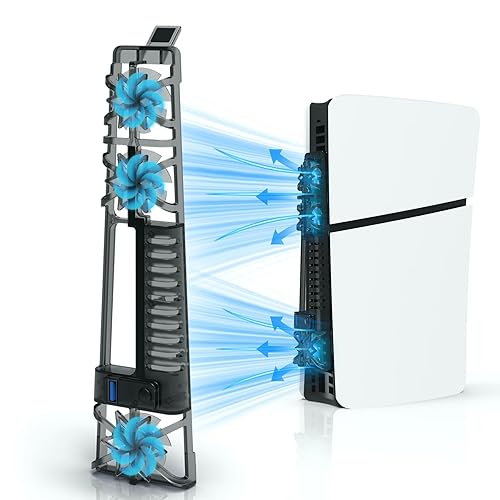 Ventilador de refrigeración para PS5 Slim DOBEWINGDELOU Accesorios de refrigeración horizontal eficiente para PS5 Slim Disc y edición digital,