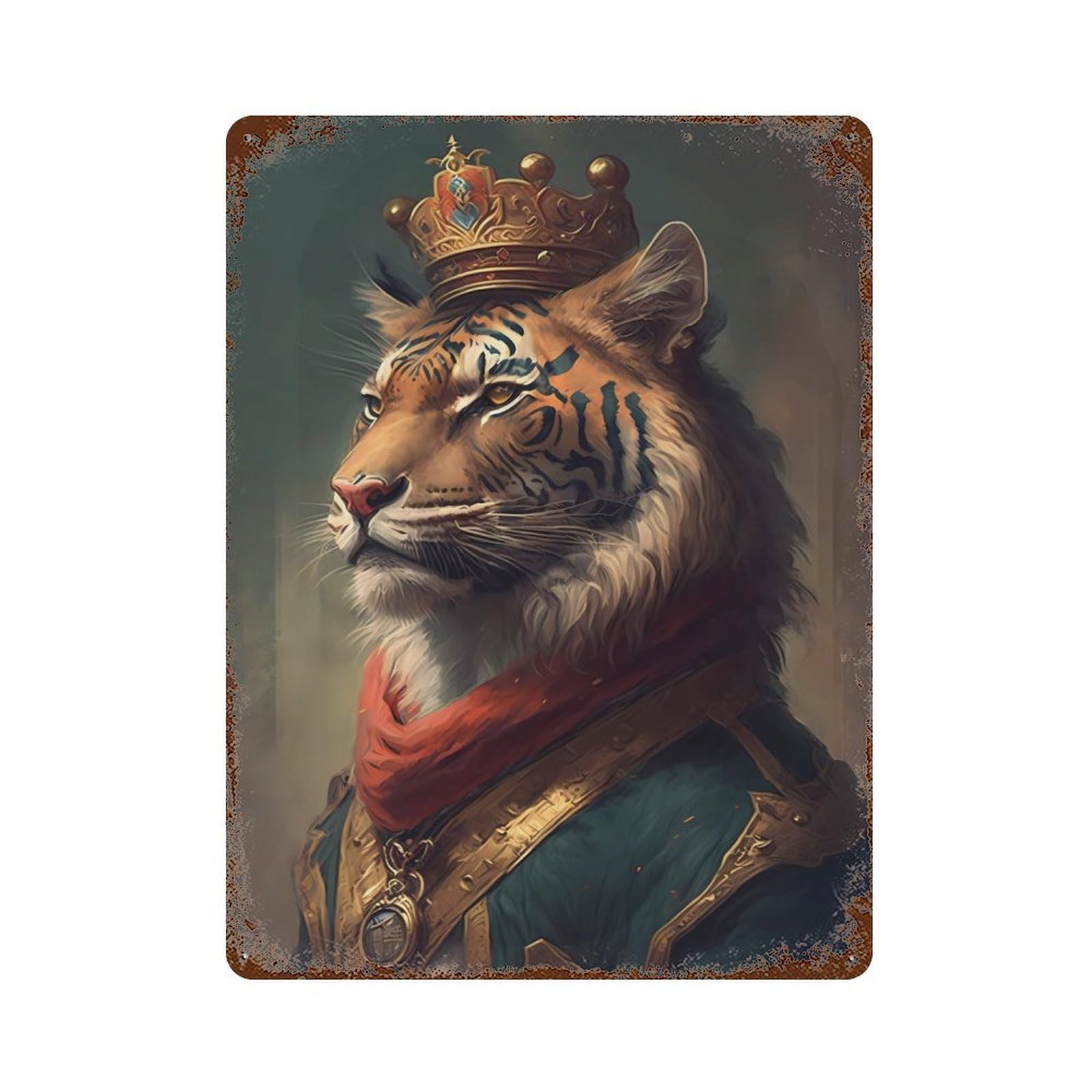 Rustic Tin Plaque with Tiger Appealing Design 15.7"x11.8", for Cafe, Home Bar And Lounge Decor, Industrial Home Decor