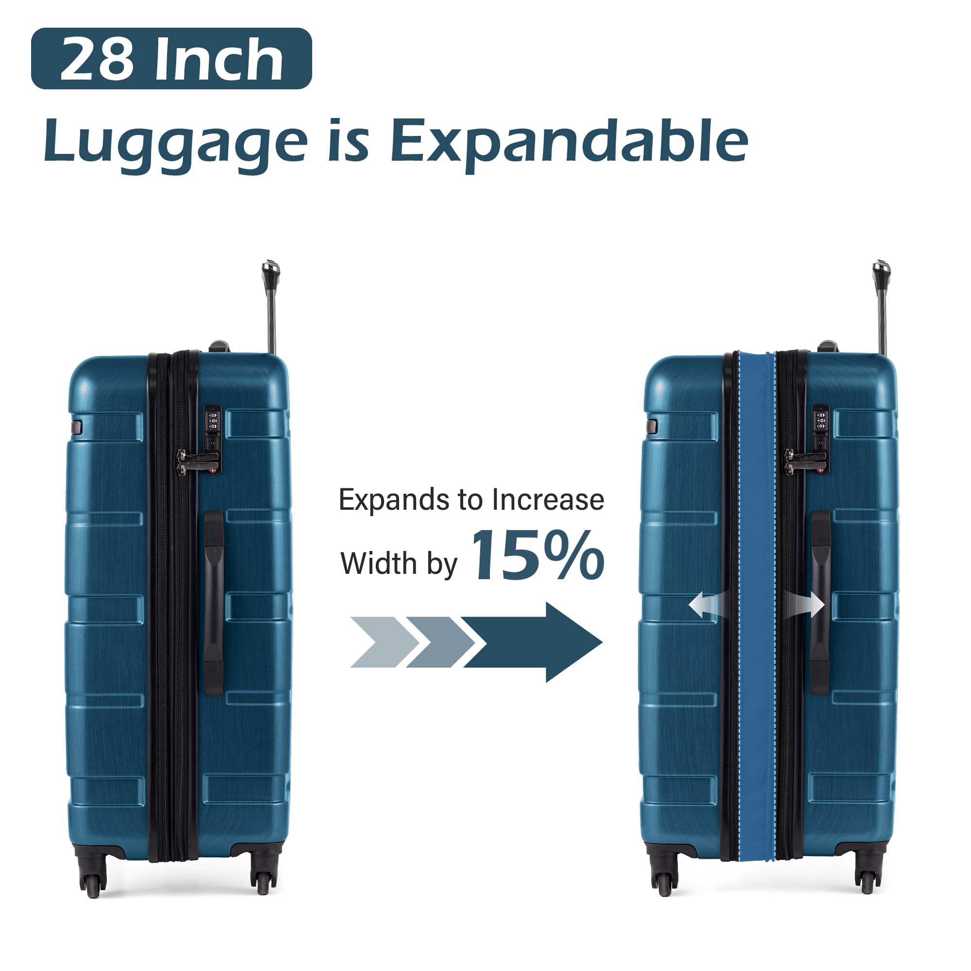 Coolife Luggage Set 3 Piece Hardside PC+ABS Suitcase with TSA Lock, Expandable Large Checked Luggage, Lightweight Rolling Carry On with Spinner Wheels(20/24/28 Inch, Charcoal)