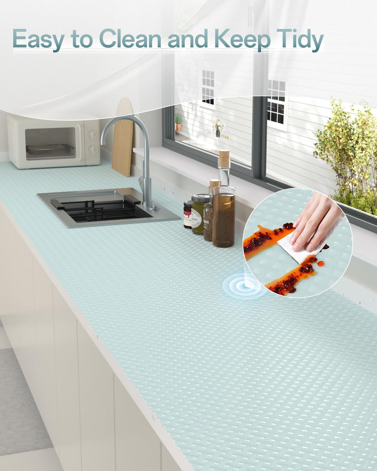 Shelf and Drawer Liner for Kitchen Cabinet, Non-Adhesive 18in x 240in Waterproof Contact Paper Refrigerator Liners Thickened Durable EVA Material Non Slip Mat for Dresser Cupboard Pantry Protector