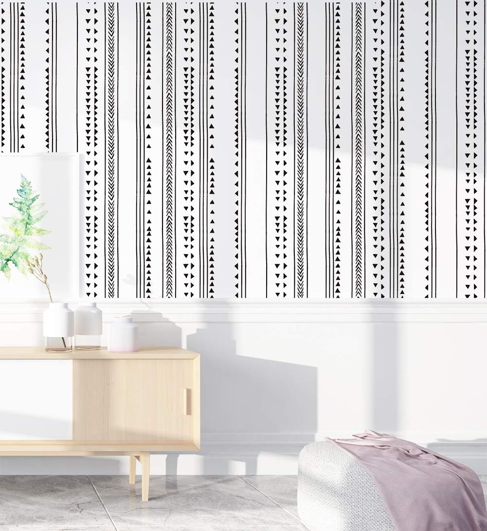 HAOKHOME 96021-1 Modern Triangle Peel and Stick Wallpaper Arrow Trellis Black White Vinyl Self Adhesive Decorative 17.7in x 9.8ft