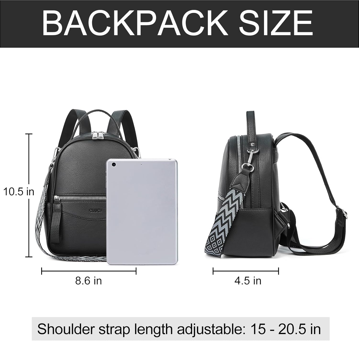 CLUCI Small Backpack for Women, Womens Backpack PU Backpack Purse for Women Leather Convertible Travel Backpack Shoulder Bags - Image 3