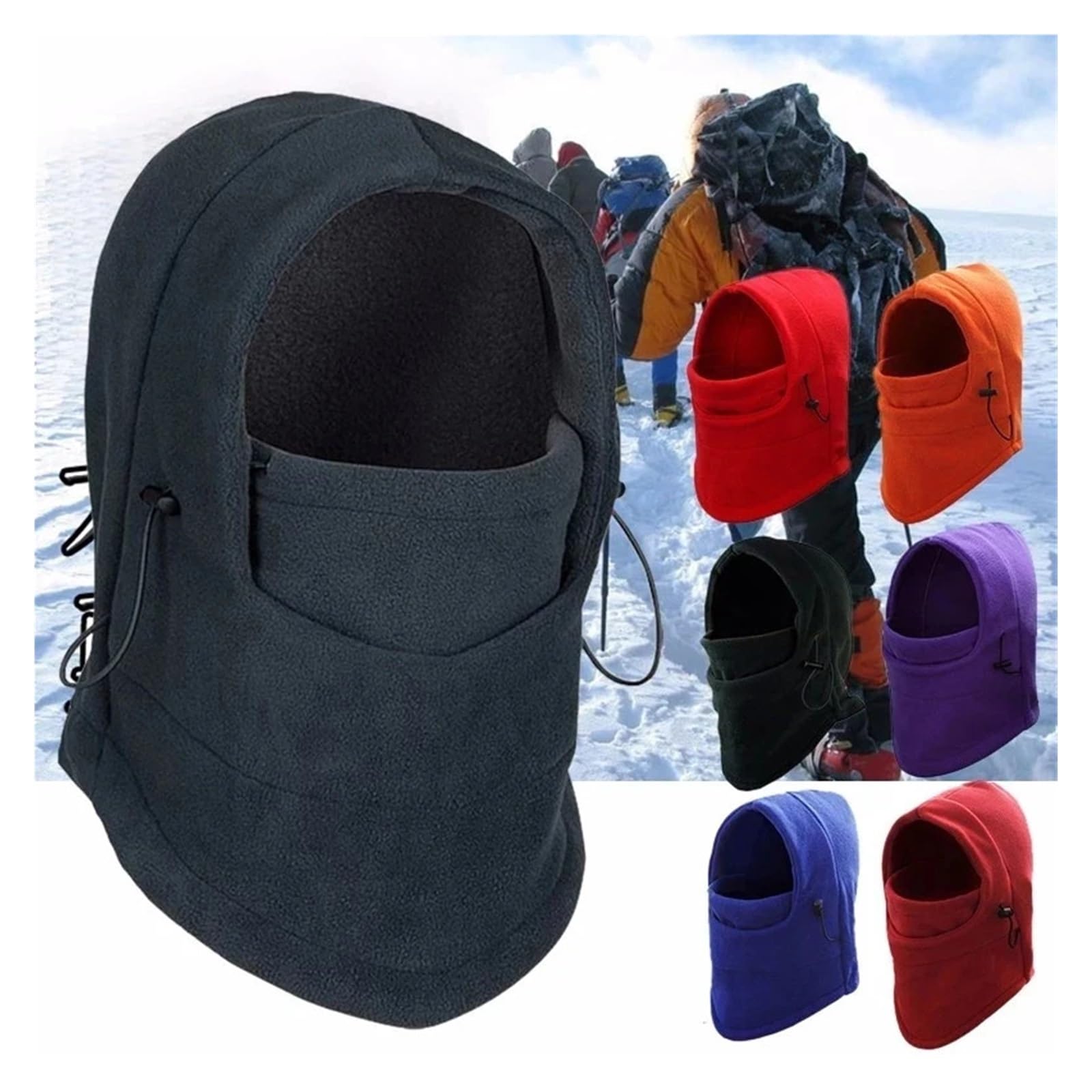 Sturmhaube 2Pcs Männer Frauen Hut Mit Kapuze Hals Wärmer Wandern Outdoor Radfahren Maske Ski Winddichte Kapuze Maske Verdickte Schützende Warme(Black)