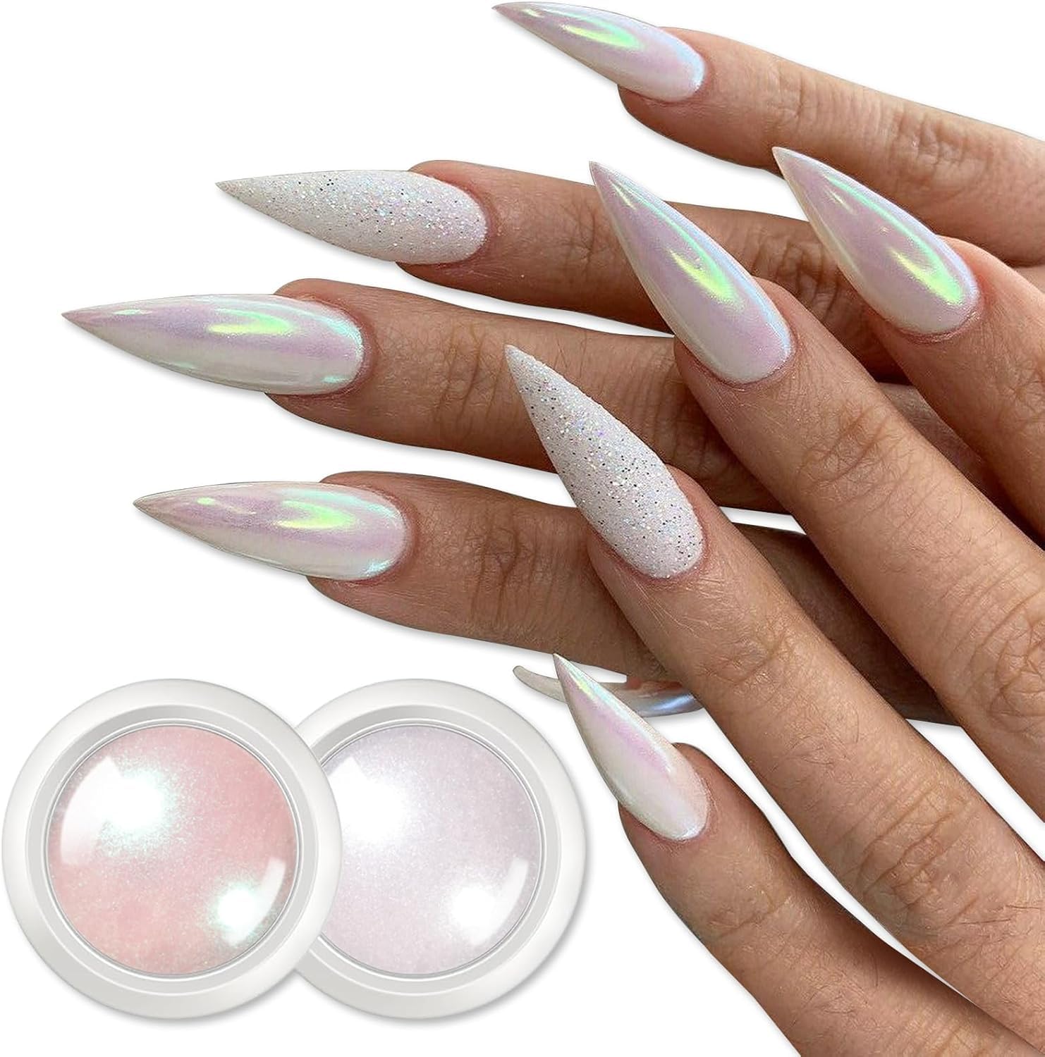 NAILWIND White Chrome Rainbow Nail Powder Set, Reflective Glitter Metallic Mirror Effect for Nails Art Design 3D Holographic Silver Rose Gold Pigment,1- PCS-image-10
