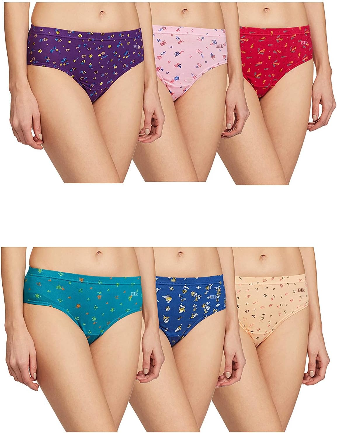Cotton Printed Women Hipster Ladies Panties Brief Innerwear, Comfortable Soft Inner Elastic Underwear - Pack of 6