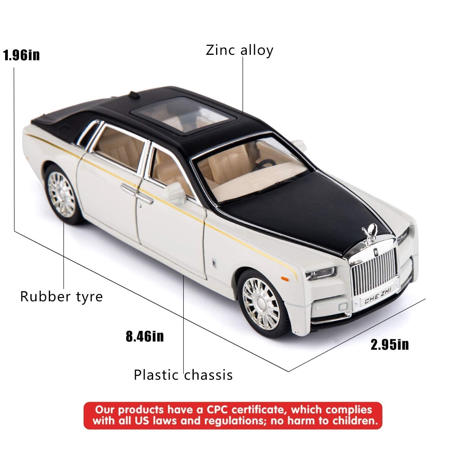 MANAKI ENTERPRISE 4 Wheel Drive Metal Car Pull Back with Open Doors, Engine Cover, Tail with Front and Rear Light & Music Great Gift for Boys and Girls Above (Rolls Royce) 3
