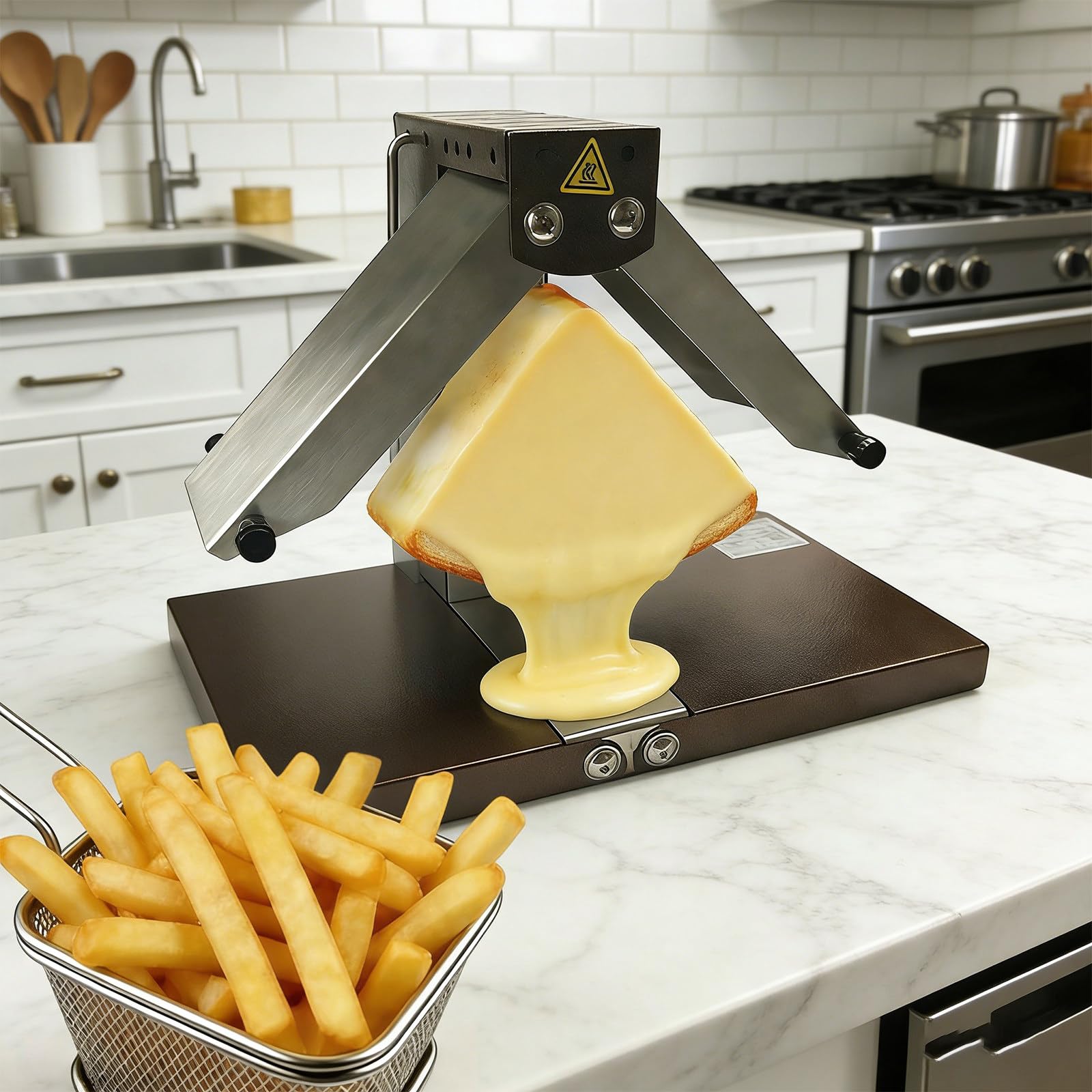 Fusionador De Queso Raclette Comercial - Raclette Francesa Tradicional Para Cuarto De Rueda - 4 Personas - Varillas De Calentamiento Ajustables - Plegable - Interruptor De Seguridad