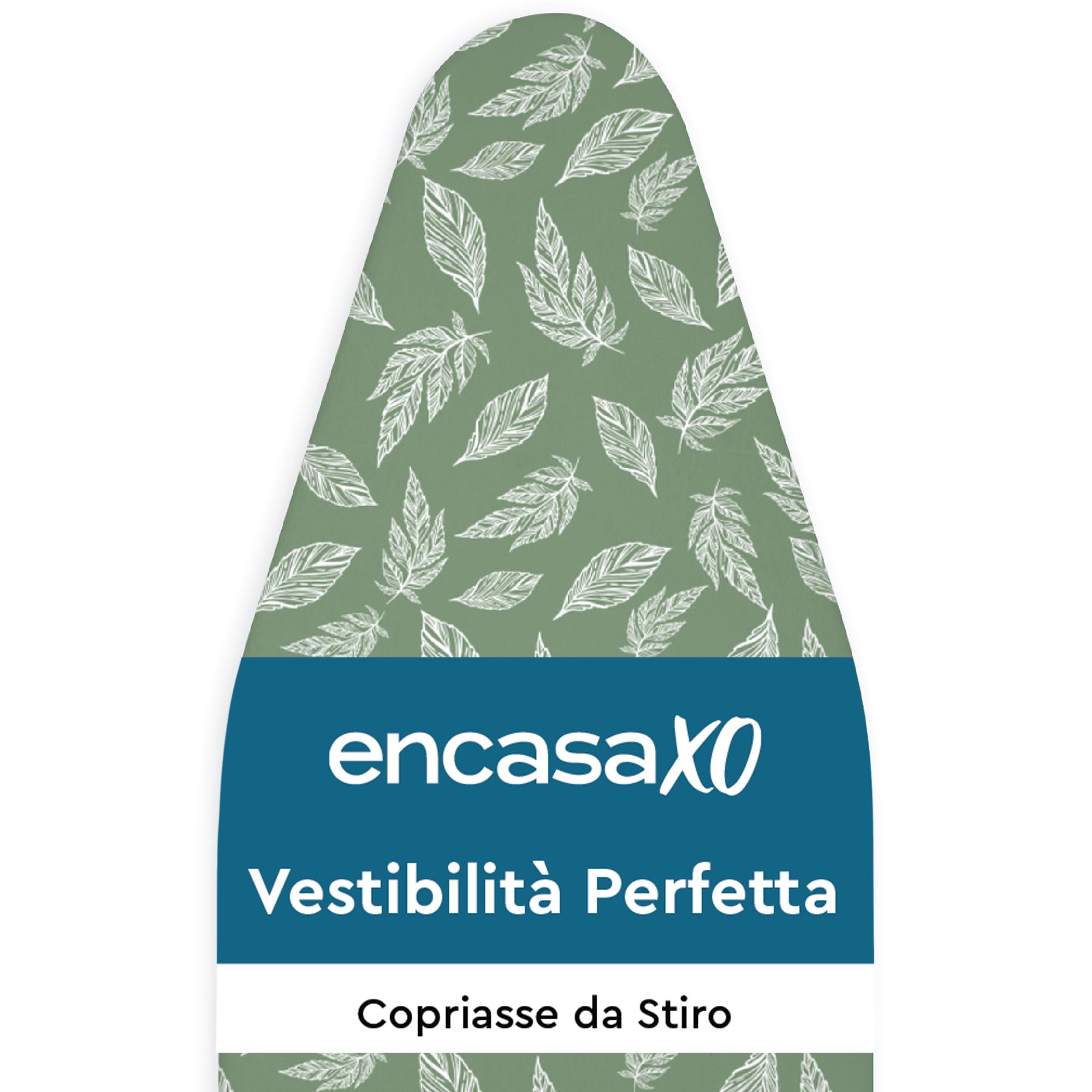 Encasa XO Di Ricambio Copri Asse Da Stiro Con Imbottitura In Feltro Da 3 mm, Coulisse Di Serraggio (Si Adatta A Schede Medium Di 125x39 cm) Riflettente Al Calore, Stampato - Grandi foglie verdi