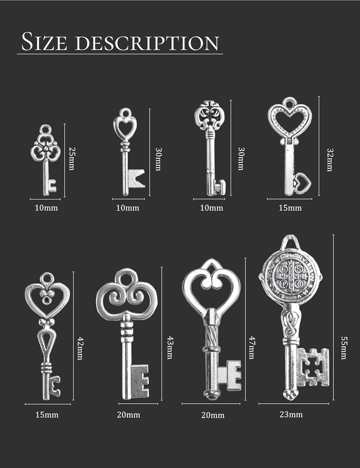 JIALEEY 125PCS Vintage Skeleton Keys, Steampunk Accessories Antique Silver Charms for Pendant DIY Jewelry Making Craft Supplies - Image 2