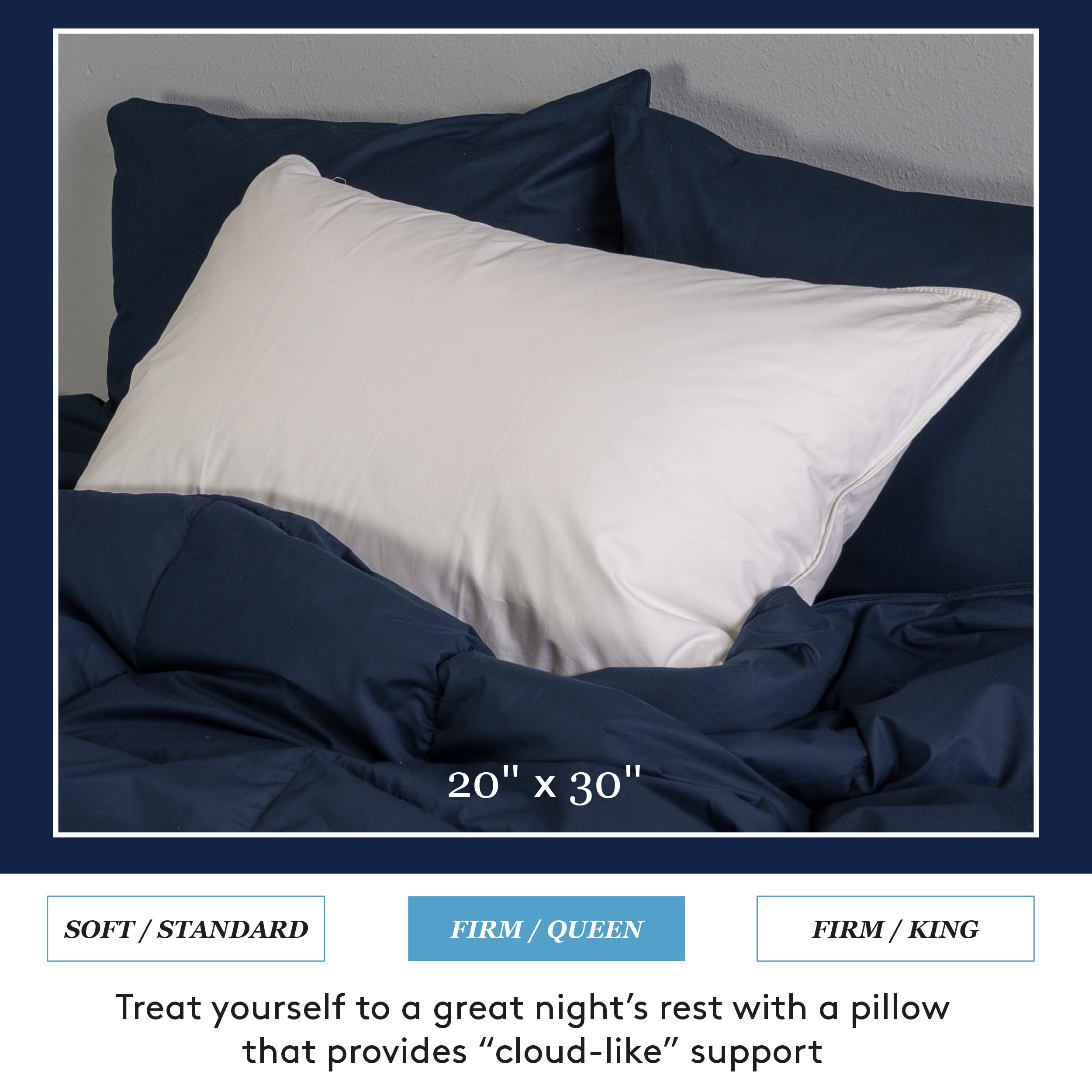 Ameridown Signature Firm 600 Fill Power Goose Down Pillow, Ideal Support for Side Sleepers, Queen Size