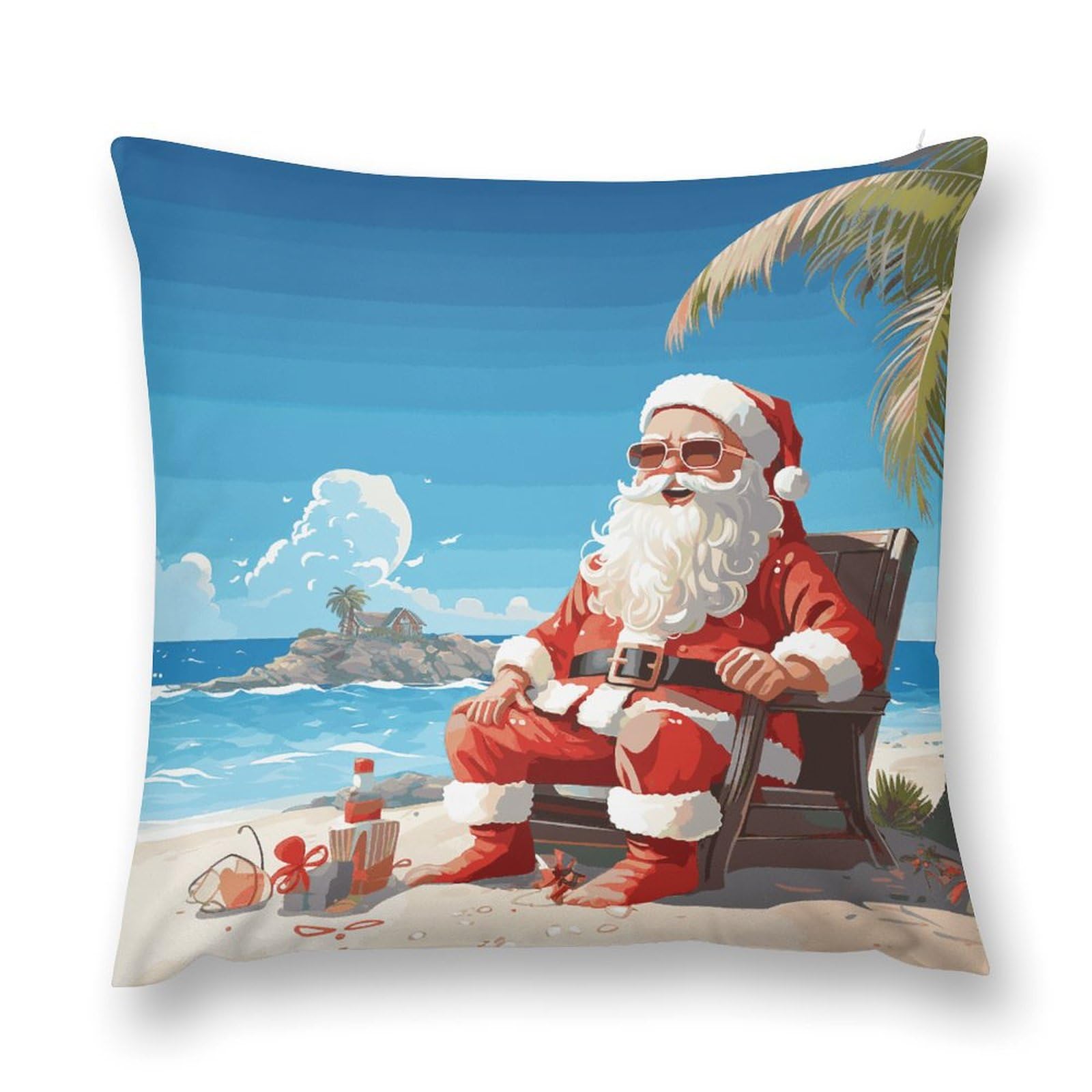Taie d'oreiller Père Noël à la plage originale pour un salon au style estival