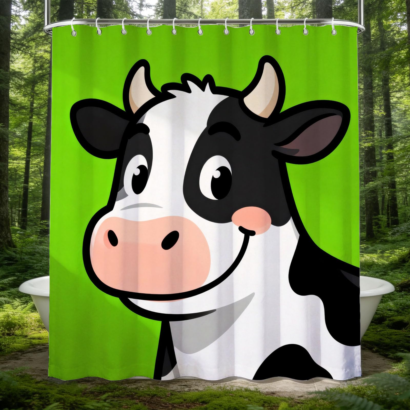 Hongduo 3D Cartoon Cow Shower Curtain for Stalls Bathtubs Milk Cow Bathroom Decor Shower Curtain Set Polyester Fabric Waterproof 180x180cm/71X71 Inch with Hooks