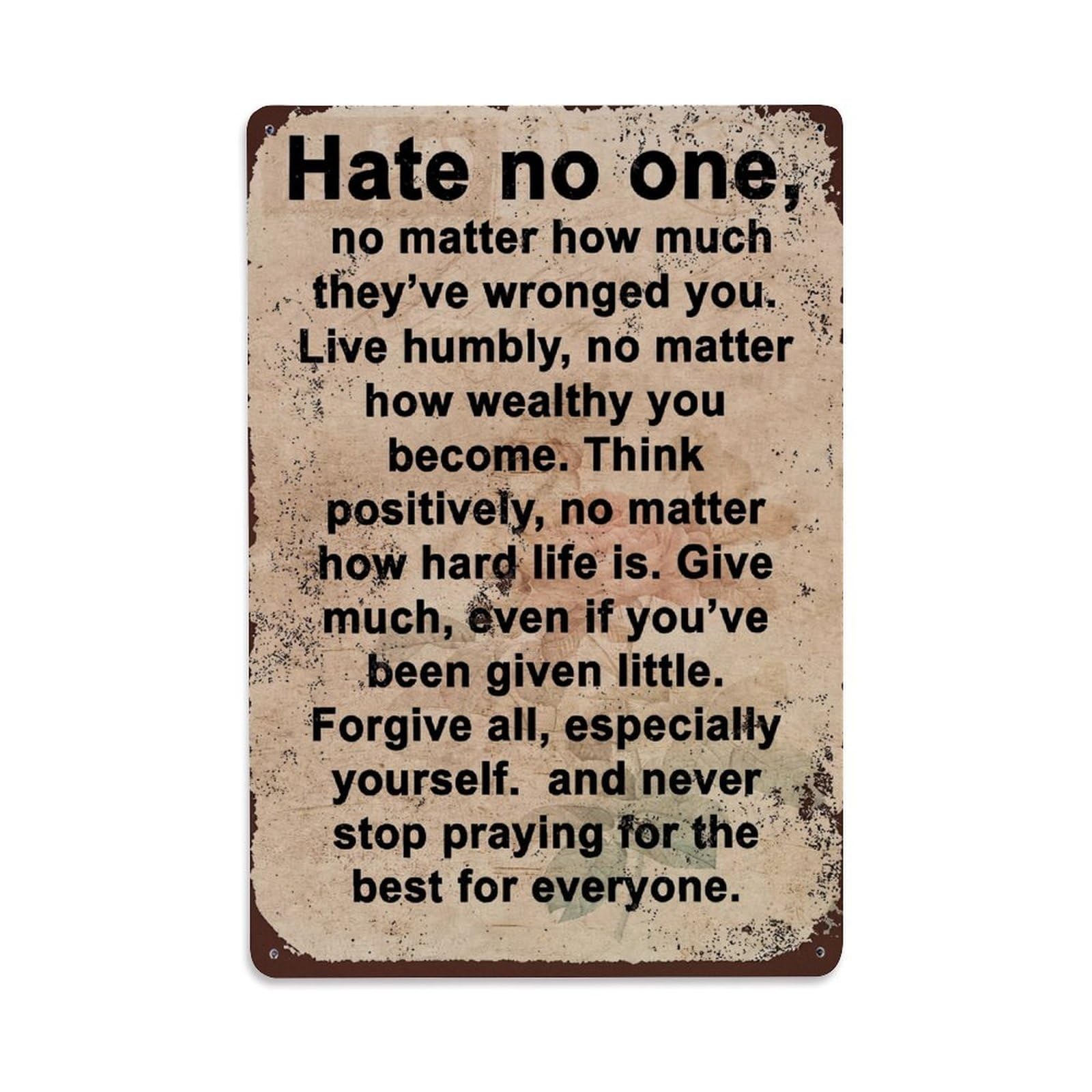 Jdyaojiesheng Vintage Hate No One Live Humbly Tin Sign Retro Metal Wall Decor Metal Poster, Home Bar Garage Farmhouse Cafe Wall Art Decoration 8X12inches