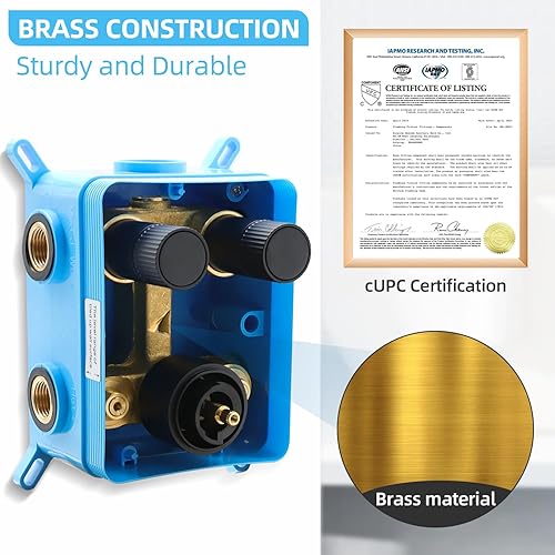 Miniatura 5 de Kit de válvula termostática desviadora de ducha de 2 vías, color negro mate, latón macizo, flujo ajustable, válvula mezcladora de control de