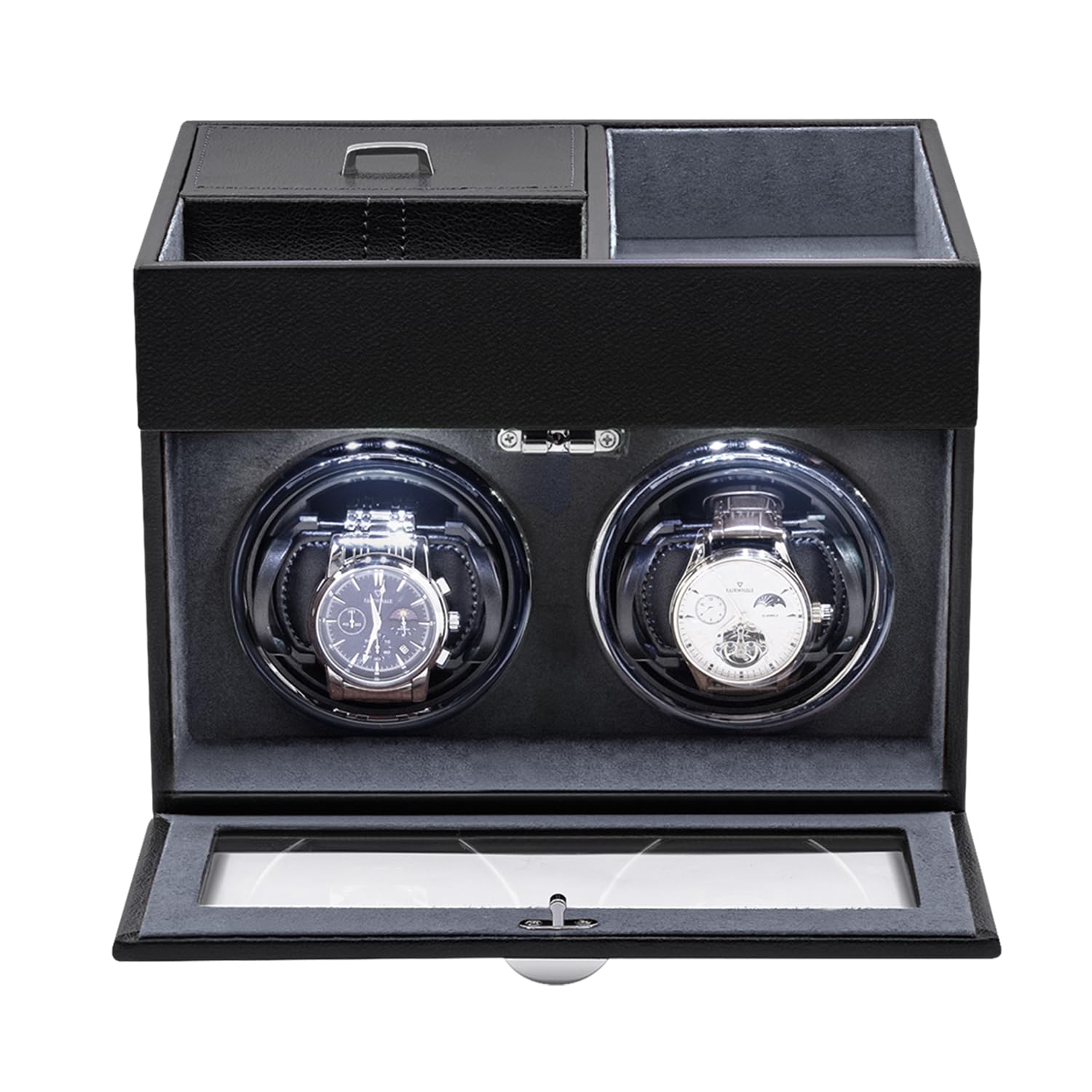 Mcbazel Abridor Automático de Relojes Multifuncional para 2 Relojes, con Pantalla LED de Exhibición y Caja de Almacenamiento de Joyería con Motor Silencioso de 1 Modo de Rotación Negro/gery