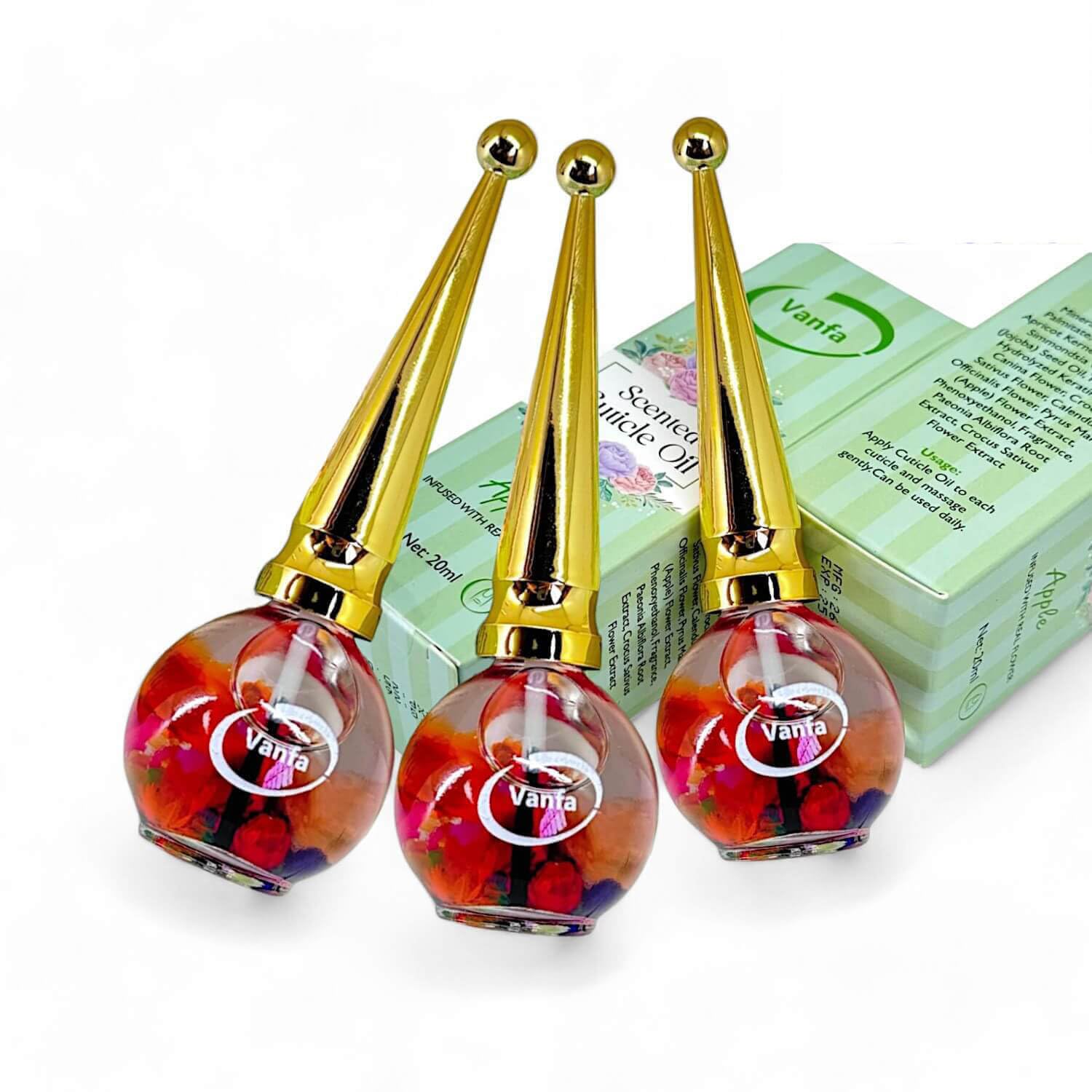 Vanfa Scented Cuticle Oil Infused With Real Flower 0.42 Fl oz (Scent: Apple, Pack of 3)