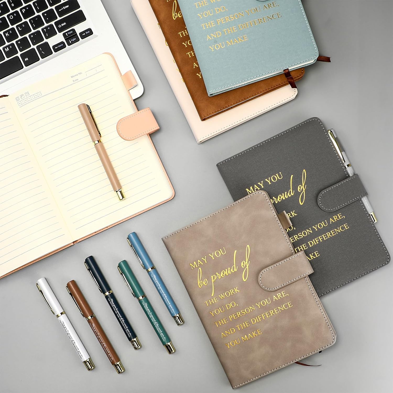 Kosiz 40 Pcs Employee Appreciation Gifts Bulk Inspirational A5 Leather Notebooks Journal with Pens Thank You Gift for Coworker Staff Social Worker Teacher Nurse Office Gifts (Neutral Colors)