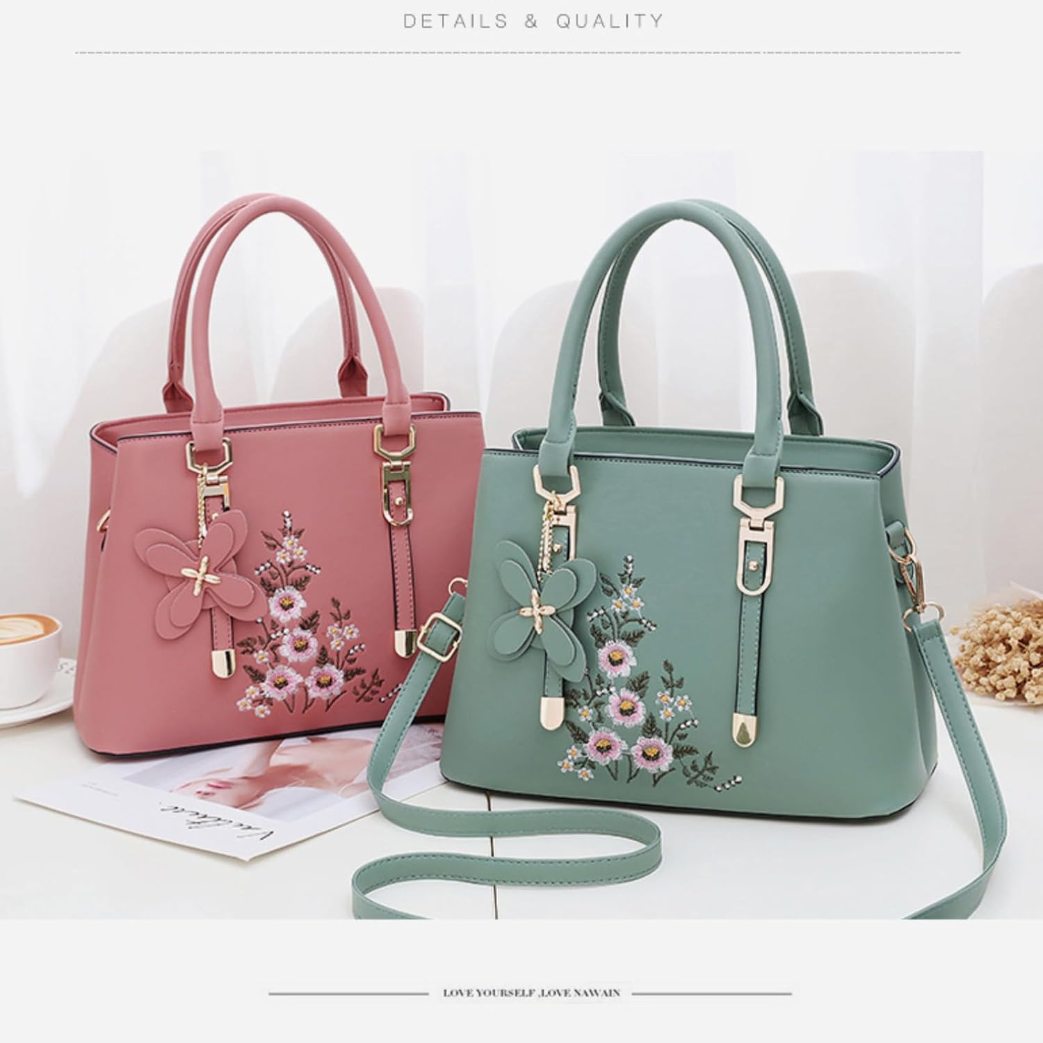 Women's Embroidered Satchel Top Handle Purses and Handbag Lightweight Totes Crossbody Shoulder Bag for Lady - Image 5