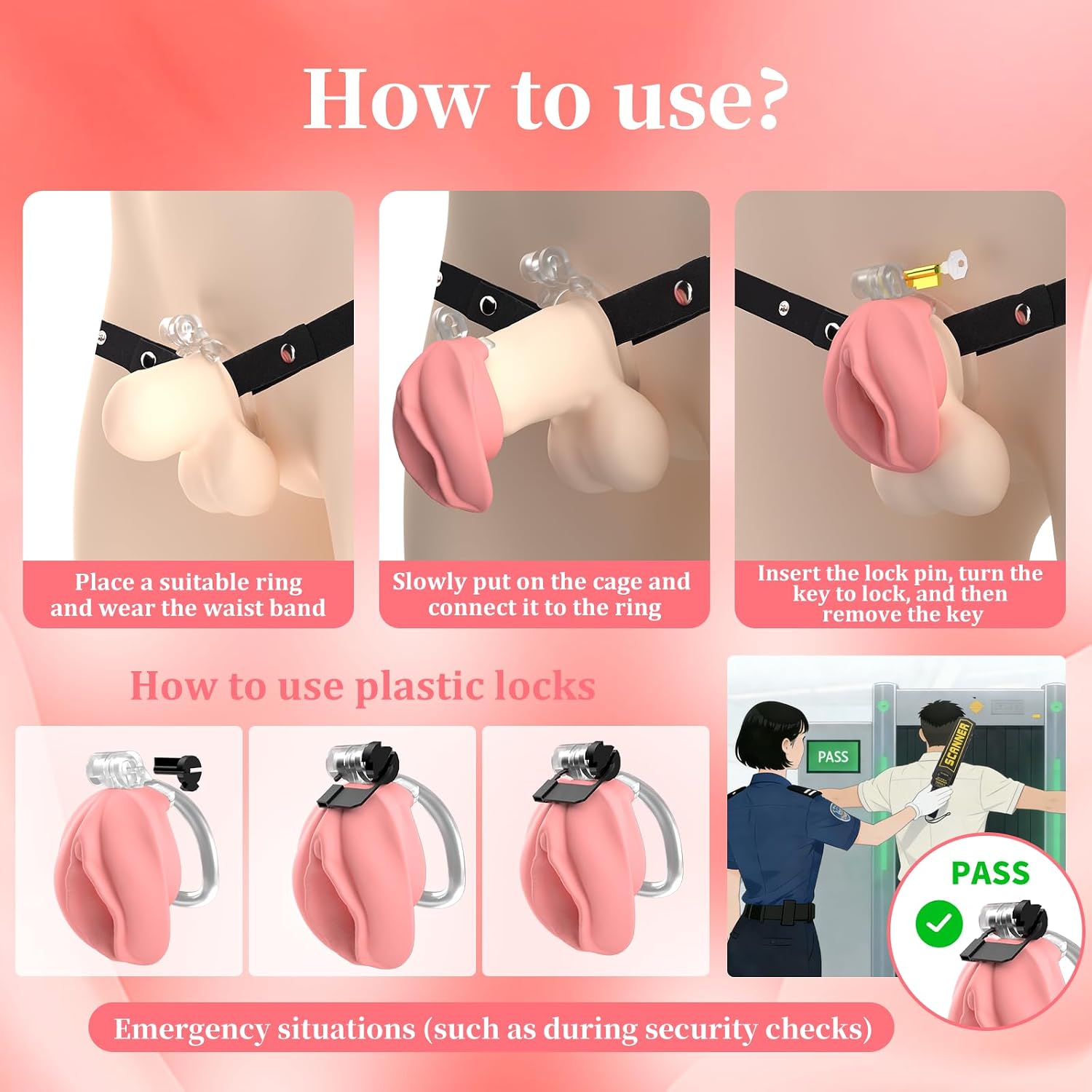 American Brand JALLGDY Pink Sissy Chastity Cage, Lifelike Labia Design Soft Silicone Material Penis Cage, Flat Cock Cage Ideal for Feminine Men