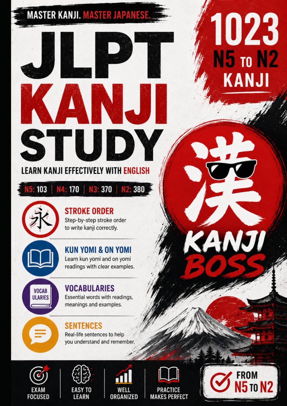 JLPT N5 N4 N3 N2 Kanji: With Vocabularies and Example Sentences