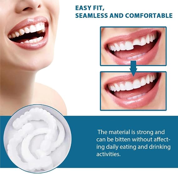 False Teeth Set, Clip in Veneers Teeth, Dentures Tooth Top and Bottom, Instant Smile Clip in Dentures, Comfortable Temporary Veneers for Men & Women, Tooth Repair Kit