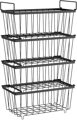 iSPECLE Freezer Organizer Bins - Fits 7 Cu.Ft Chest Freezer, 4 Pack Stackable Wire Baskets(14.7" Length), Heavy Duty Coated Deep Freezer Organizer, Rust Resistant for Frozen Food Sorting, Black