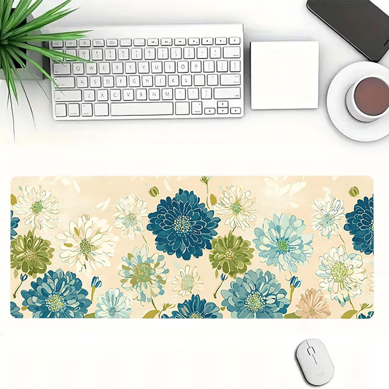 Podkładka pod mysz do gier XXL kwiat beżowa, podkładka pod mysz XXL - 1400 x 600 x 3 mm - podkładka pod mysz matowa, bardzo duża tkanina na biurko dla graczy, antypoślizgowa podstawa, dla graczy