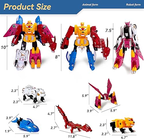 Miniatura 4 de Juguetes de deformación de animales 5 en 1: figuras de acción de león, dragón, ballena, fénix y oso se combinan en un juguete robot para niños de 6