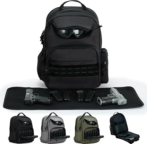 VEAGIA Mochila de gama Bolsa de gama de pistola para pistolas y municiones Casos de pistola Bolsas con bolsa de gafascremalleras bloqueables a