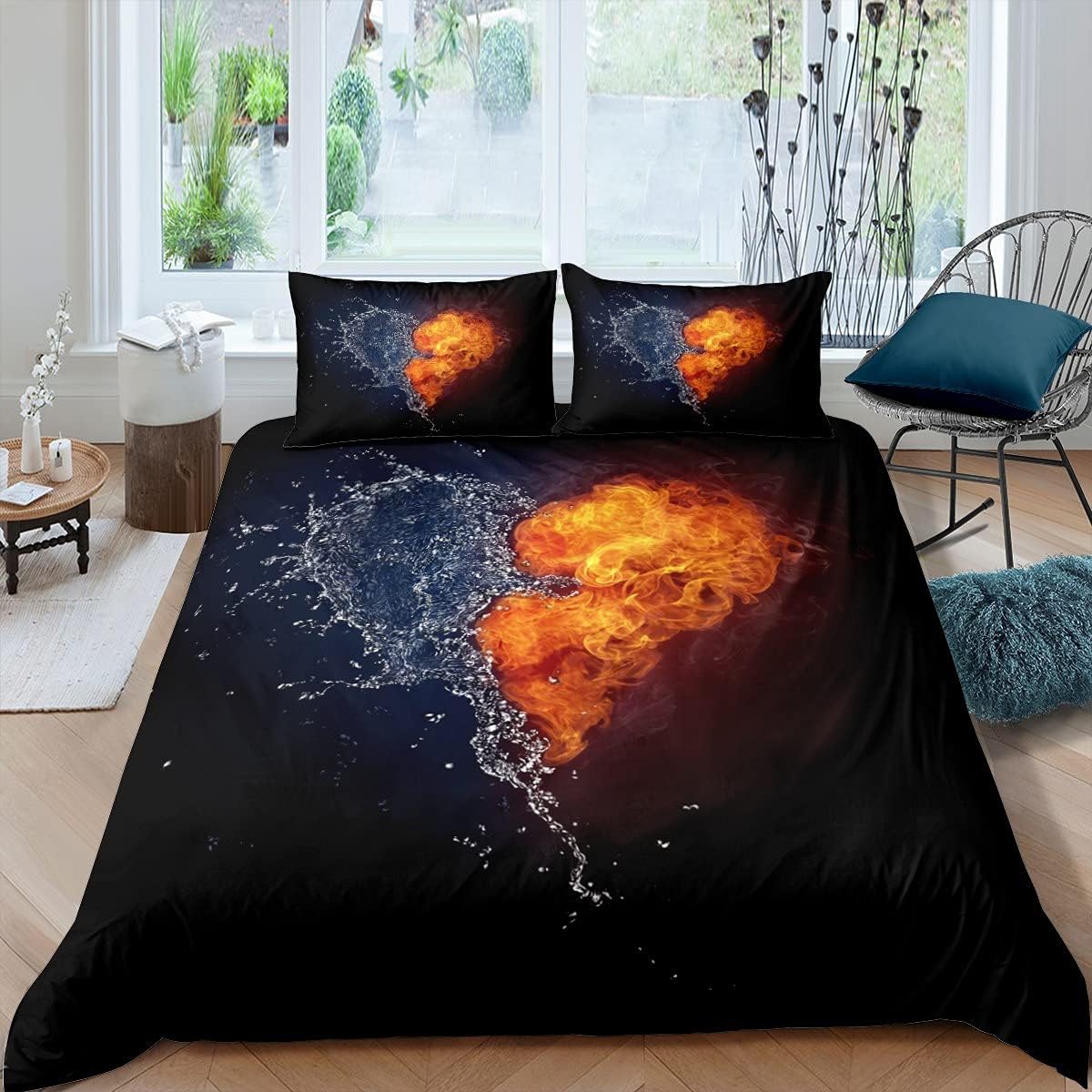 Ice and Fire Duvet Cover 155 x 220 cm for Children Boys Teens Man Modern Abstract Art Duvet