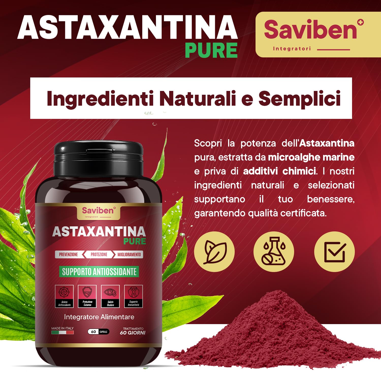 PREZZO LANCIO Astaxantina 8mg/dose Potente Antiossidante Naturale Supporta la Salute di Occhi, Pelle, Articolazioni e Difese Immunitarie Capsule Facili da Ingerire Dosaggio Giornaliero Raccomandato