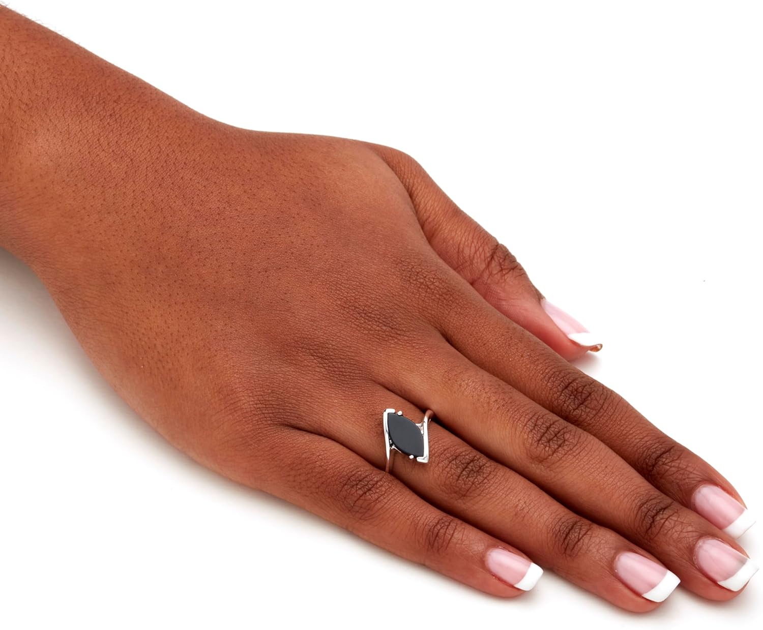 Sterling Silver Marquise Shaped Natural Black Onyx Ring