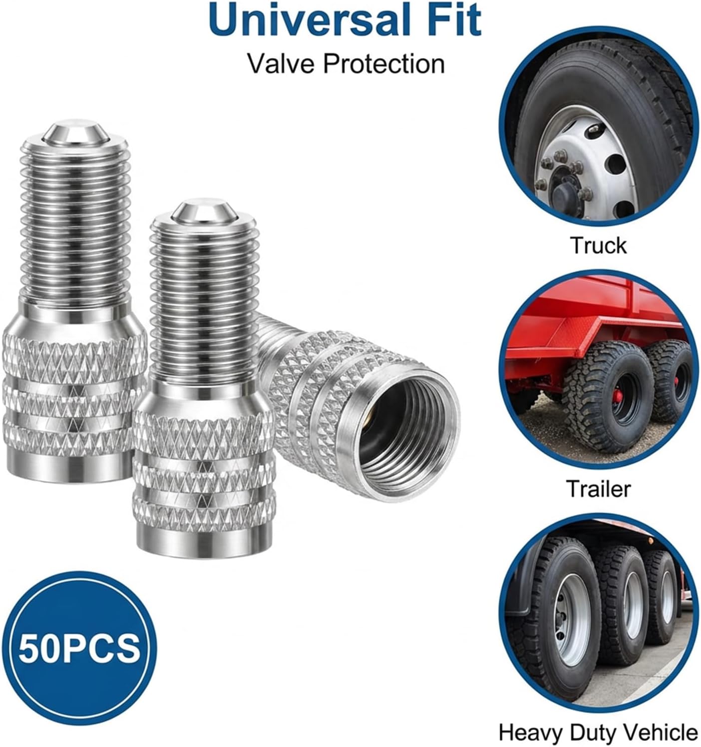 50 Pcs Double Seal Valve Stem Caps for High Pressure Truck, Car, RV | Silver Double Seal Valve Stem Cap, Tire Valves, Double Protection